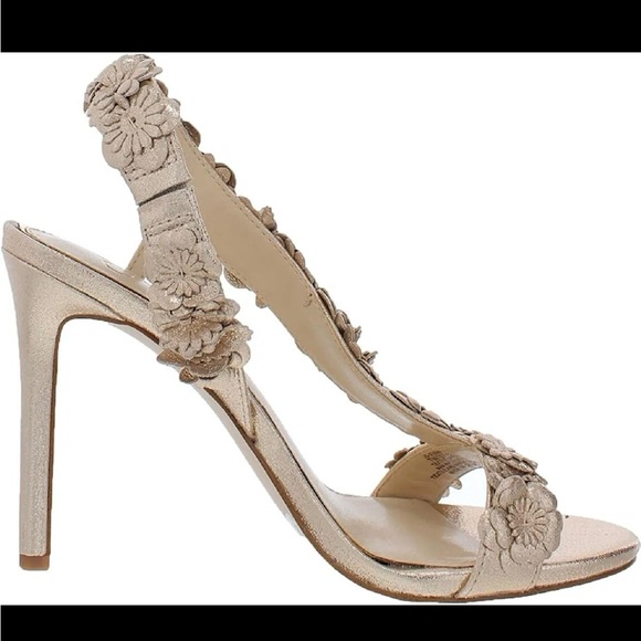 Jessica Simpson Jessin Gold Leather Open Toe Flower Strap High Heel size 8 - Picture 5 of 5